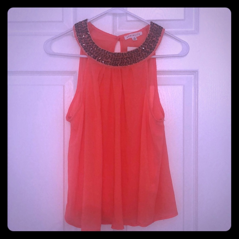 Coral chiffon beaded top